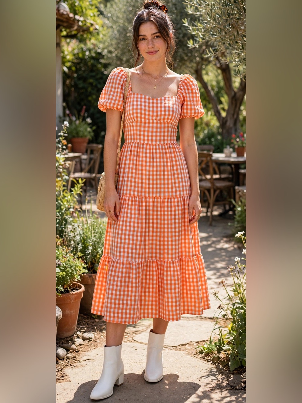 Women's Orange Puff-Sleeve Maxi Dress - Brand